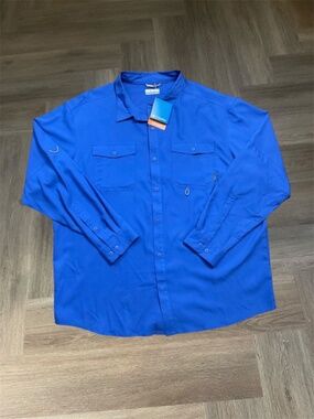 NWT Columbia Omni Shade Button Down‎ Shirt Mens XXL Blue Long Fishing Sport Boat